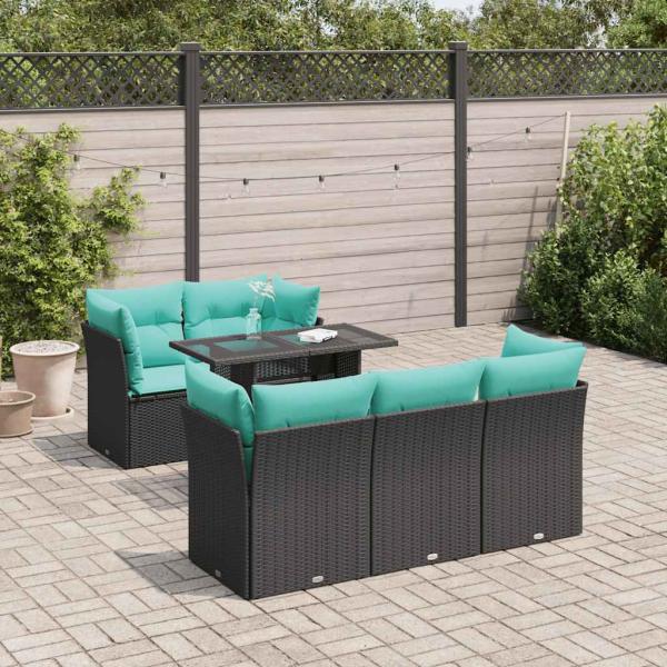 ARDEBO.de - 6-tlg. Garten-Sofagarnitur mit Kissen Schwarz Poly Rattan