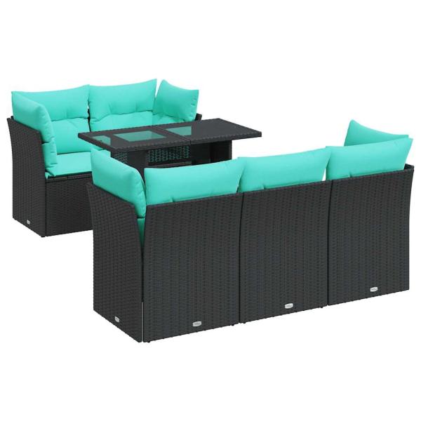 6-tlg. Garten-Sofagarnitur mit Kissen Schwarz Poly Rattan