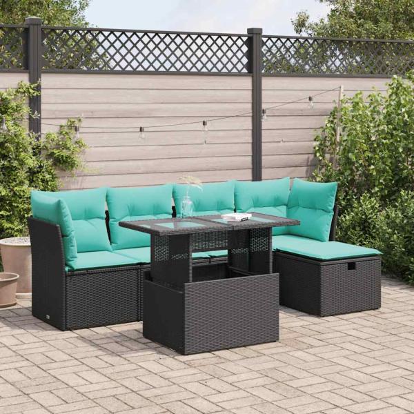 ARDEBO.de - 6-tlg. Garten-Sofagarnitur mit Kissen Schwarz Poly Rattan