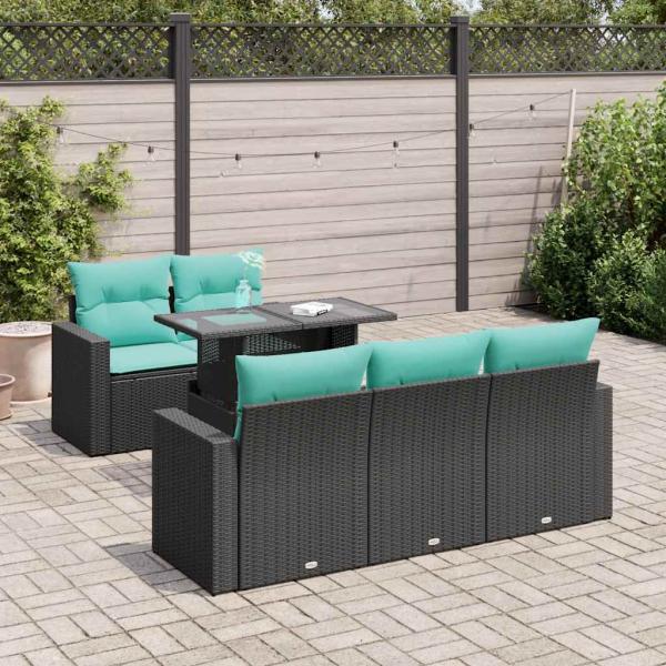 ARDEBO.de - 6-tlg. Garten-Sofagarnitur mit Kissen Schwarz Poly Rattan