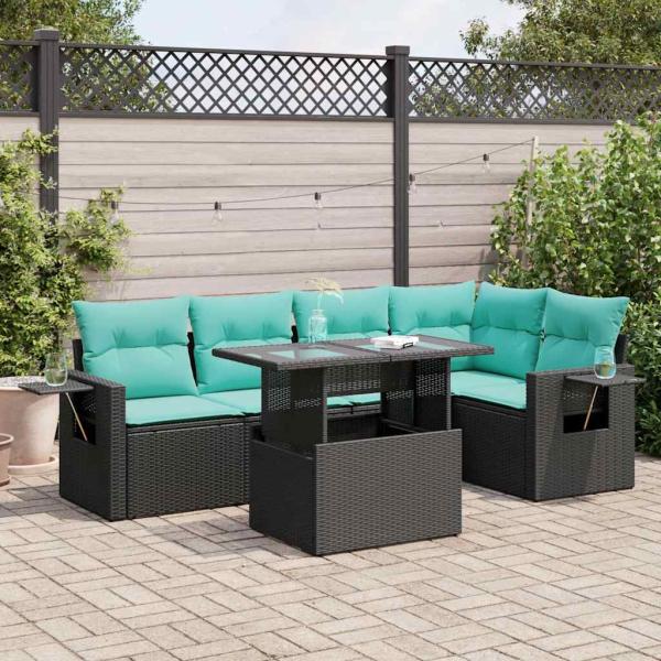 ARDEBO.de - 6-tlg. Garten-Sofagarnitur mit Kissen Schwarz Poly Rattan