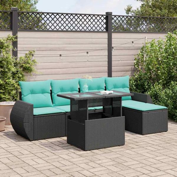 ARDEBO.de - 6-tlg. Garten-Sofagarnitur mit Kissen Schwarz Poly Rattan