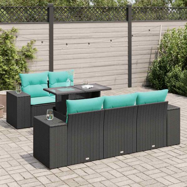 ARDEBO.de - 6-tlg. Garten-Sofagarnitur mit Kissen Schwarz Poly Rattan