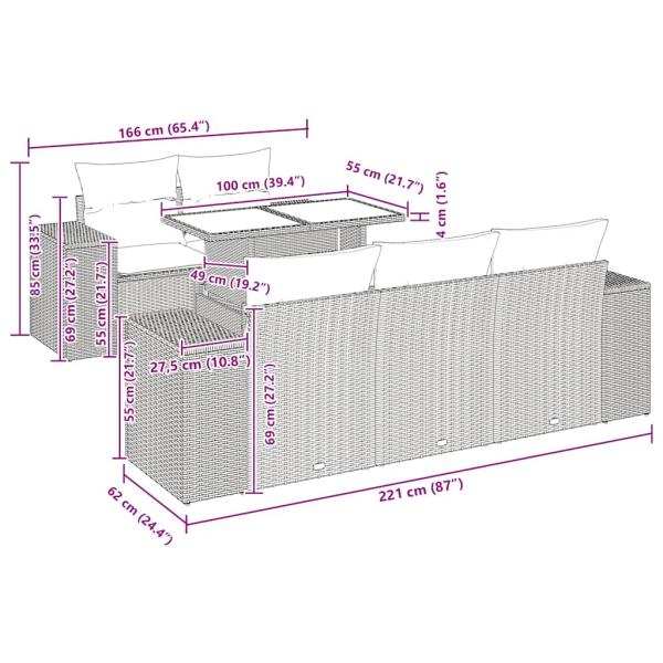 6-tlg. Garten-Sofagarnitur mit Kissen Schwarz Poly Rattan