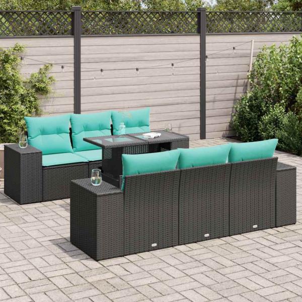 ARDEBO.de - 7-tlg. Garten-Sofagarnitur mit Kissen Schwarz Poly Rattan