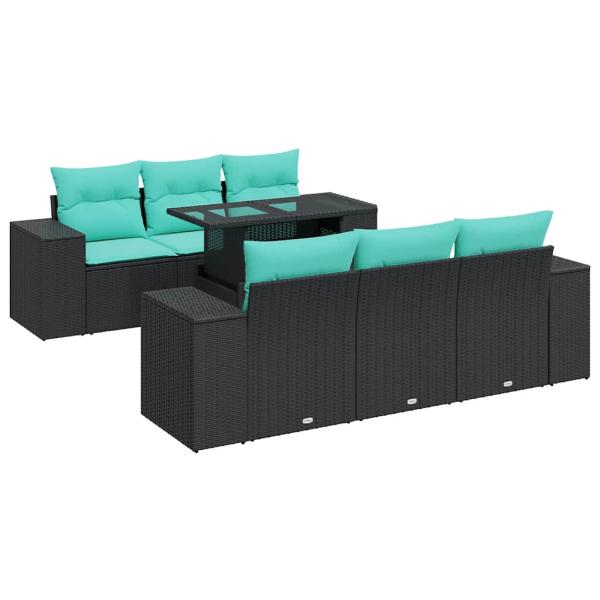 7-tlg. Garten-Sofagarnitur mit Kissen Schwarz Poly Rattan