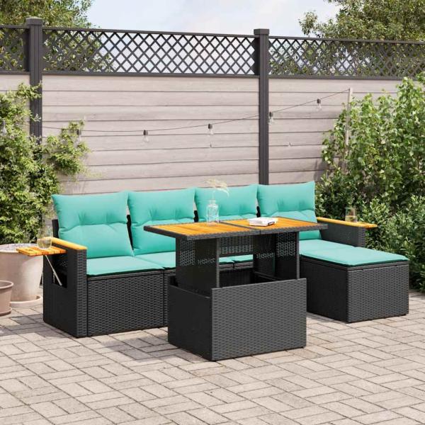 ARDEBO.de - 6-tlg. Garten-Sofagarnitur mit Kissen Schwarz Poly Rattan