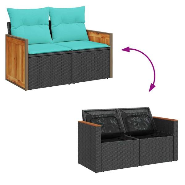 6-teiliges Gartensofa-Set mit Kissen, schwarz, Polyrattan, Akazie