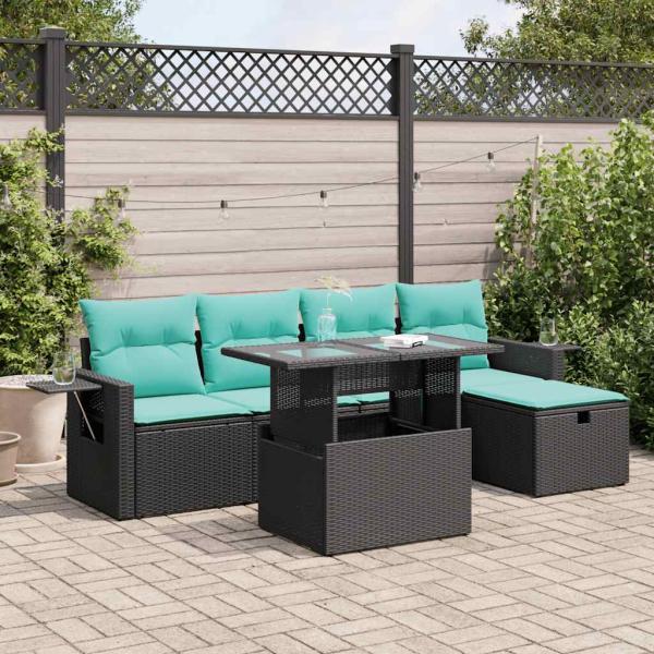 ARDEBO.de - 6-tlg. Garten-Sofagarnitur mit Kissen Grau Poly Rattan Akazie