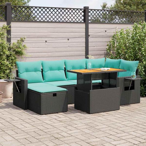 ARDEBO.de - 7-tlg. Garten-Sofagarnitur mit Kissen Braun Poly Rattan Akazie