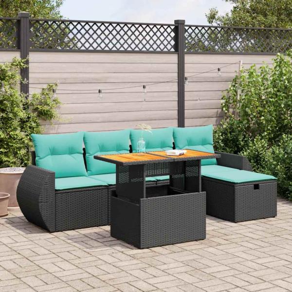 ARDEBO.de - 6-tlg. Garten-Sofagarnitur mit Kissen Braun Poly Rattan Akazie
