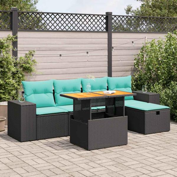 ARDEBO.de - 6-tlg. Garten-Sofagarnitur mit Kissen Braun Poly Rattan Akazie