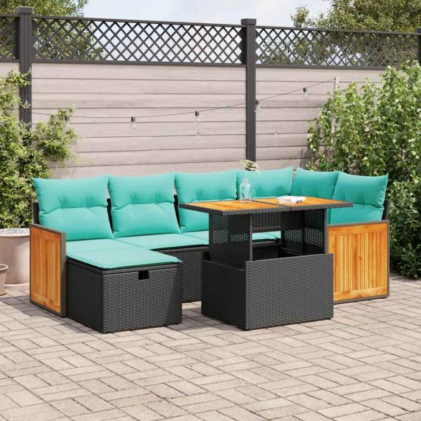 ARDEBO.de - 7-tlg. Garten-Sofagarnitur mit Kissen Braun Poly Rattan Akazie