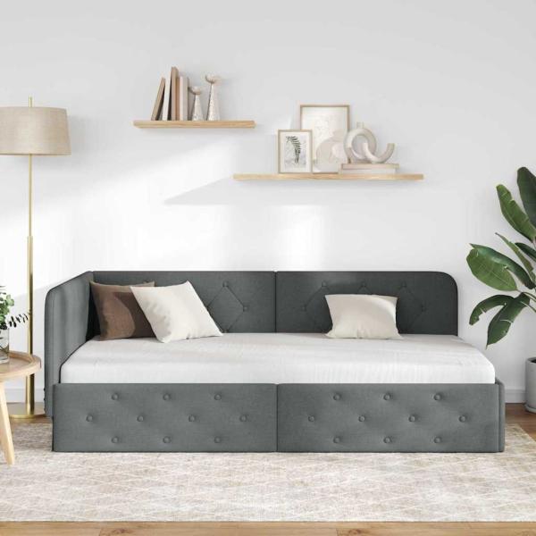 Eckbettgestell Dunkelgrau 90 x 190 cm Stoff