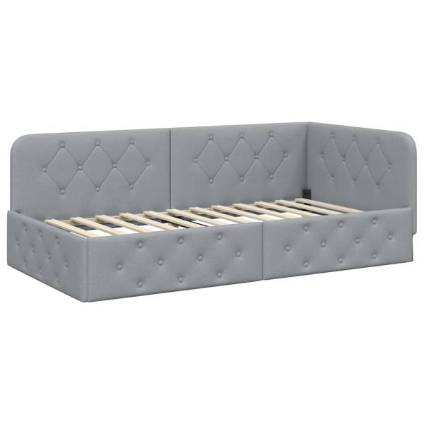 ARDEBO.de - Eckbettgestell mit Kopfteil Hellgrau 100 x 200 cm Stoff