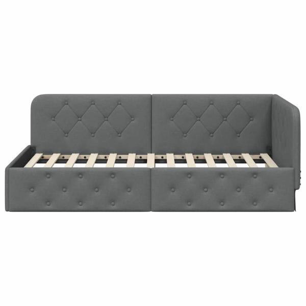 Eckbettgestell mit Kopfteil Dunkelgrau 100 x 200 cm Stoff