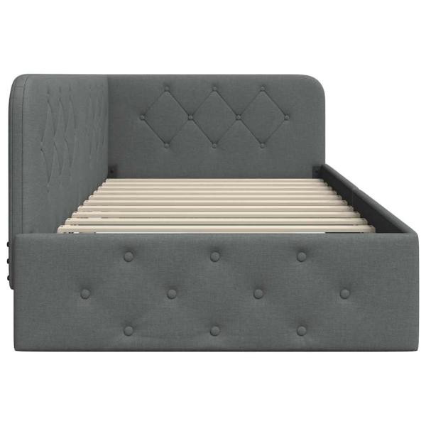 Eckbettgestell mit Kopfteil Dunkelgrau 100 x 200 cm Stoff