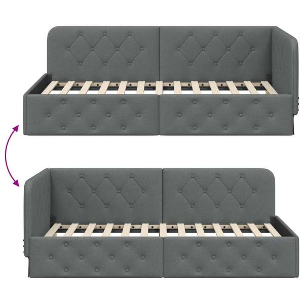 Eckbettgestell mit Kopfteil Dunkelgrau 100 x 200 cm Stoff