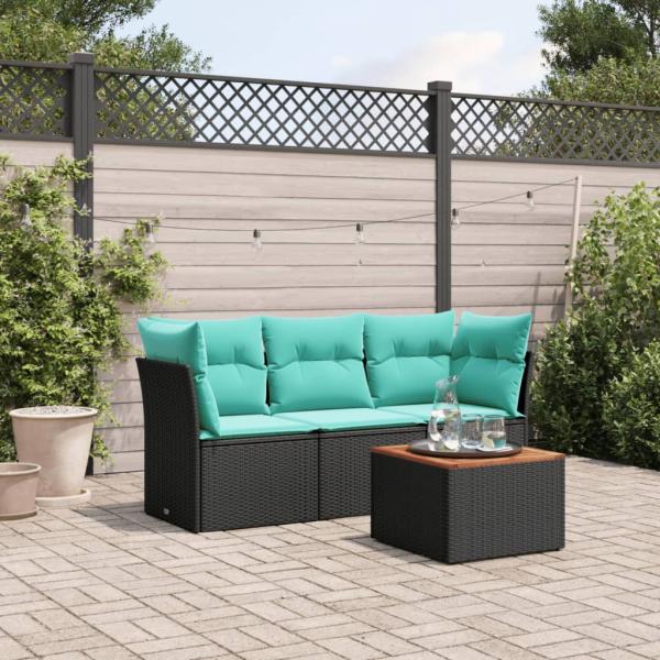 ARDEBO.de - 4-tlg. Garten-Sofagarnitur mit Kissen Schwarz Poly Rattan
