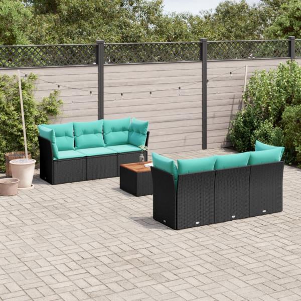 ARDEBO.de - 7-tlg. Garten-Sofagarnitur mit Kissen Schwarz Poly Rattan