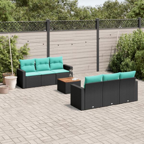 ARDEBO.de - 7-tlg. Garten-Sofagarnitur mit Kissen Schwarz Poly Rattan
