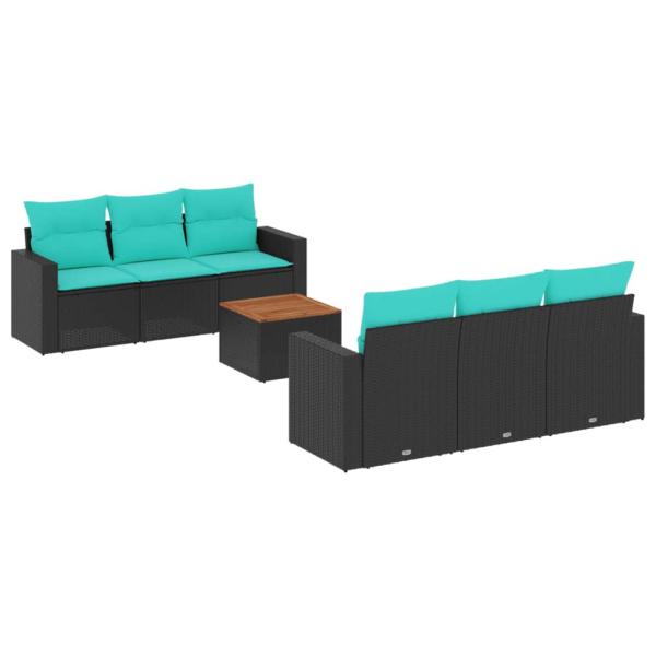 7-tlg. Garten-Sofagarnitur mit Kissen Schwarz Poly Rattan