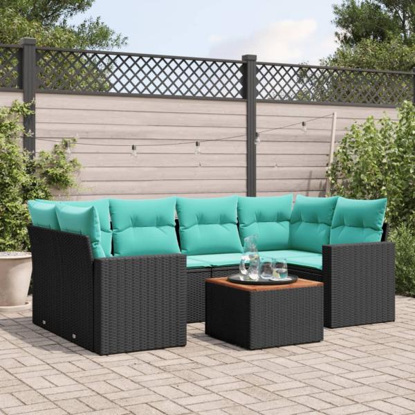 ARDEBO.de - 7-tlg. Garten-Sofagarnitur mit Kissen Schwarz Poly Rattan