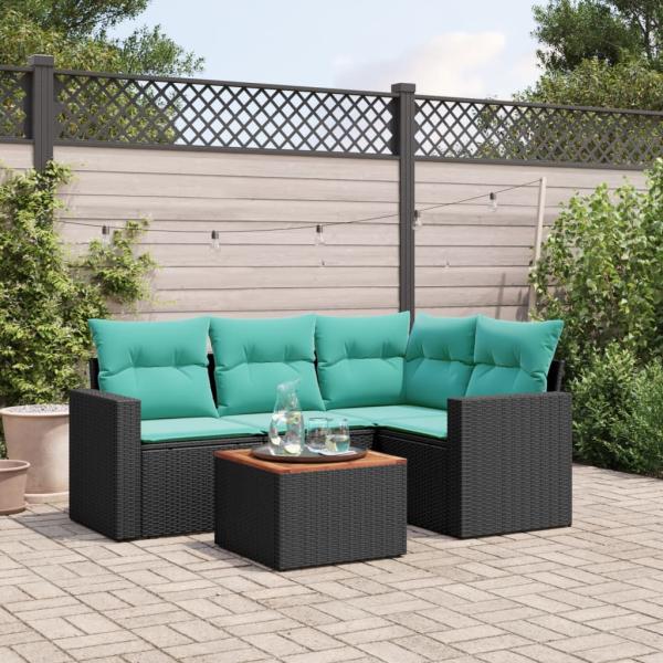 ARDEBO.de - 5-tlg. Garten-Sofagarnitur mit Kissen Schwarz Poly Rattan