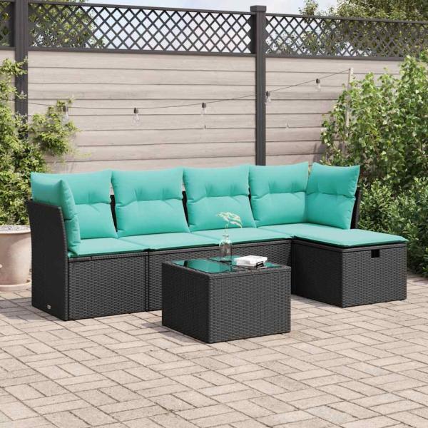 ARDEBO.de - 6-tlg. Garten-Sofagarnitur mit Kissen Schwarz Poly Rattan