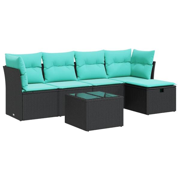 6-tlg. Garten-Sofagarnitur mit Kissen Schwarz Poly Rattan