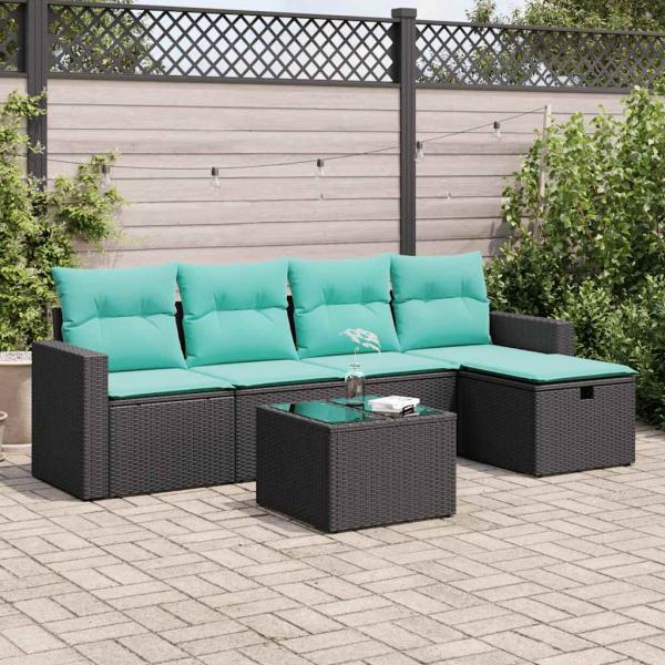 ARDEBO.de - 6-tlg. Garten-Sofagarnitur mit Kissen Schwarz Poly Rattan