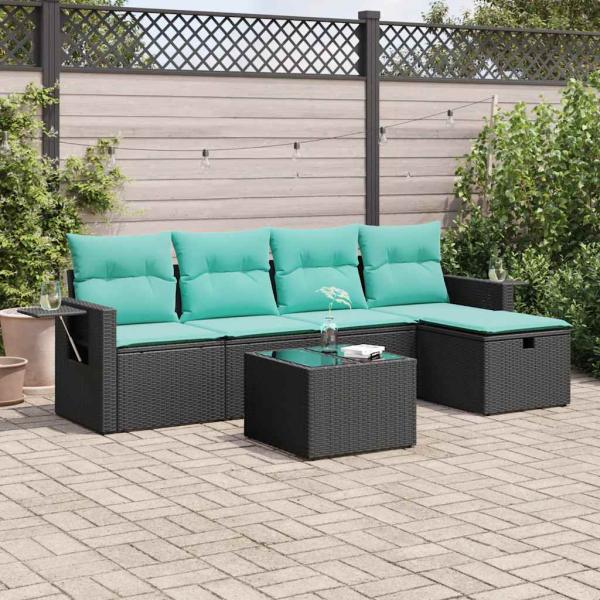 ARDEBO.de - 6-tlg. Garten-Sofagarnitur mit Kissen Schwarz Poly Rattan
