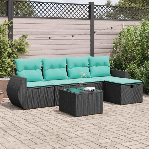ARDEBO.de - 6-tlg. Garten-Sofagarnitur mit Kissen Schwarz Poly Rattan