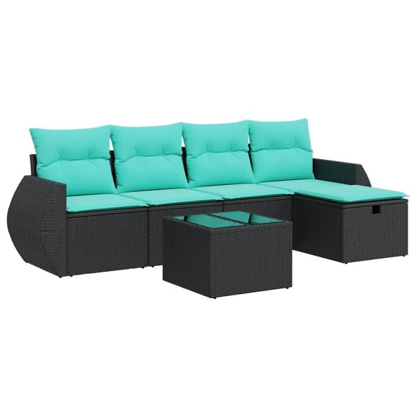 6-tlg. Garten-Sofagarnitur mit Kissen Schwarz Poly Rattan