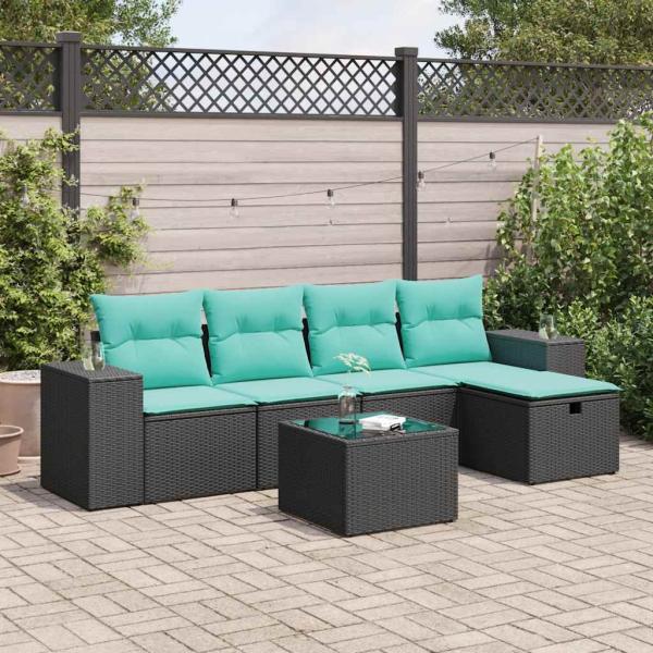 ARDEBO.de - 6-tlg. Garten-Sofagarnitur mit Kissen Schwarz Poly Rattan