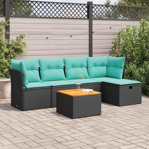 ARDEBO.de - 6-tlg. Garten-Sofagarnitur mit Kissen Schwarz Poly Rattan