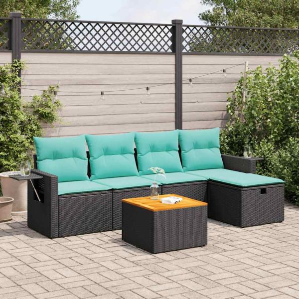 ARDEBO.de - 6-tlg. Garten-Sofagarnitur mit Kissen Schwarz Poly Rattan