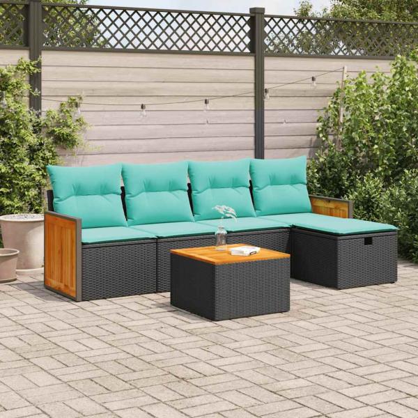 ARDEBO.de - 6-tlg. Garten-Sofagarnitur mit Kissen Schwarz Poly Rattan