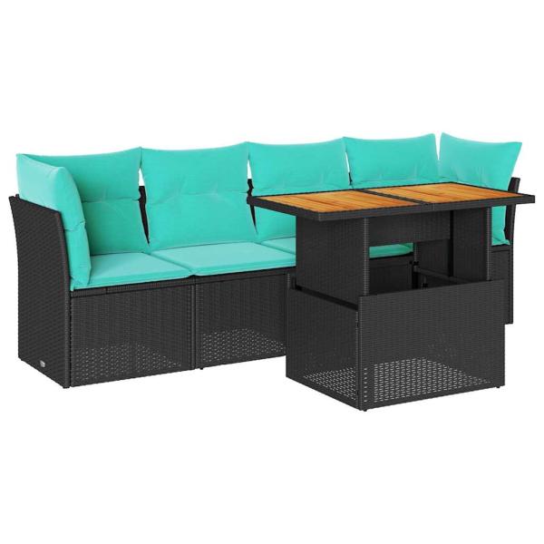 5-tlg. Garten-Sofagarnitur mit Kissen Schwarz Poly Rattan