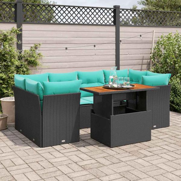 ARDEBO.de - 7-tlg. Garten-Sofagarnitur mit Kissen Schwarz Poly Rattan