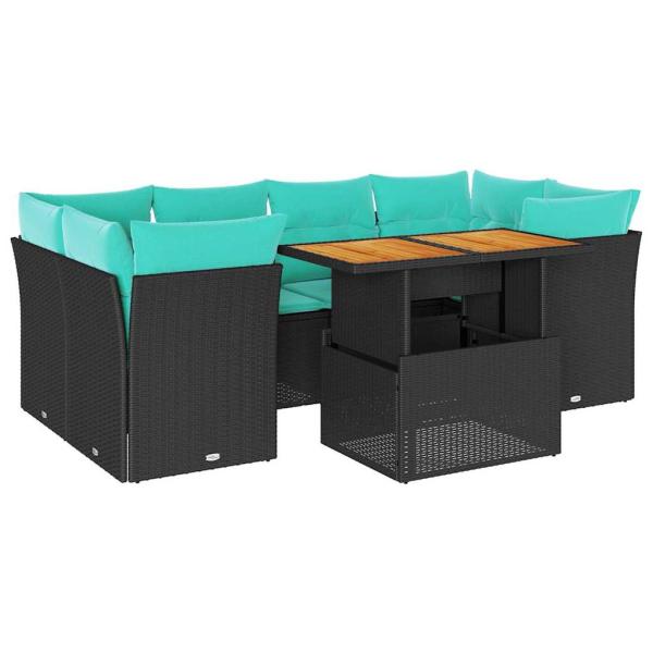 7-tlg. Garten-Sofagarnitur mit Kissen Schwarz Poly Rattan