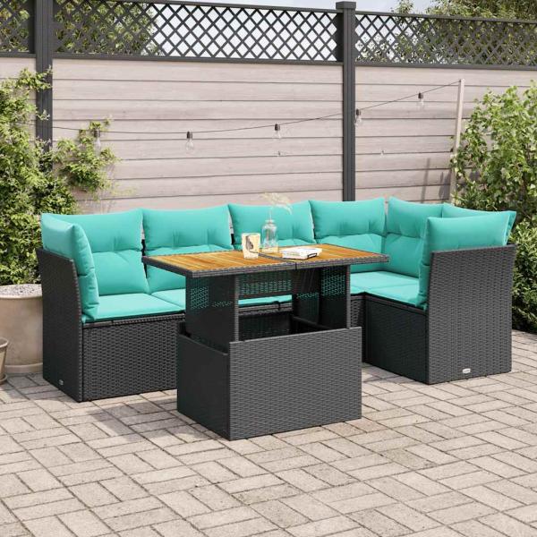 ARDEBO.de - 6-tlg. Garten-Sofagarnitur mit Kissen Schwarz Poly Rattan