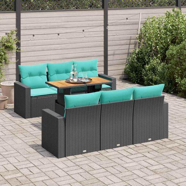ARDEBO.de - 7-tlg. Garten-Sofagarnitur mit Kissen Schwarz Poly Rattan