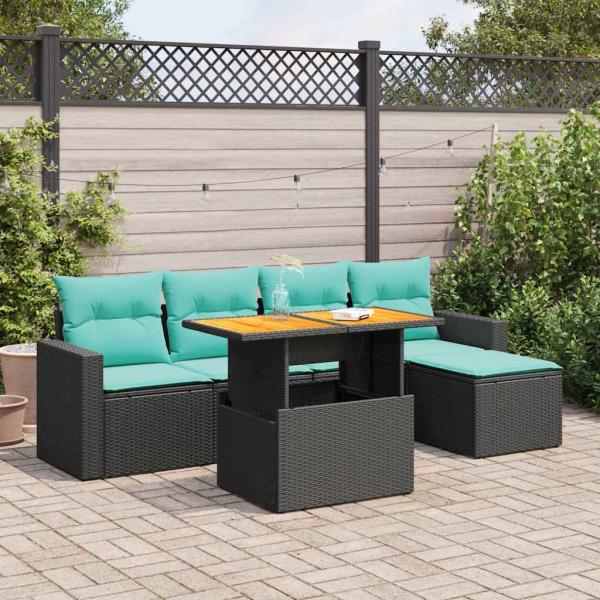 ARDEBO.de - 6-tlg. Garten-Sofagarnitur mit Kissen Schwarz Poly Rattan