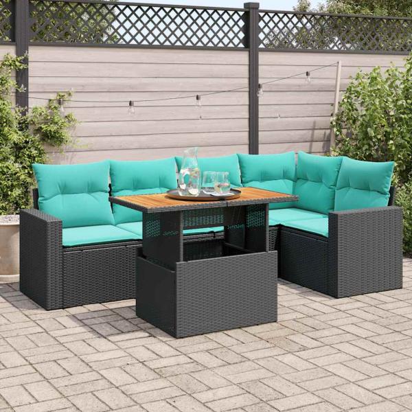 ARDEBO.de - 6-tlg. Garten-Sofagarnitur mit Kissen Schwarz Poly Rattan