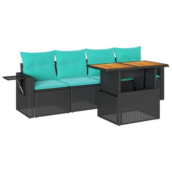ARDEBO.de - 5-tlg. Garten-Sofagarnitur mit Kissen Schwarz Poly Rattan