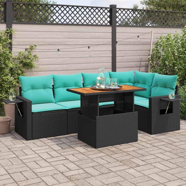 ARDEBO.de - 6-tlg. Garten-Sofagarnitur mit Kissen Schwarz Poly Rattan
