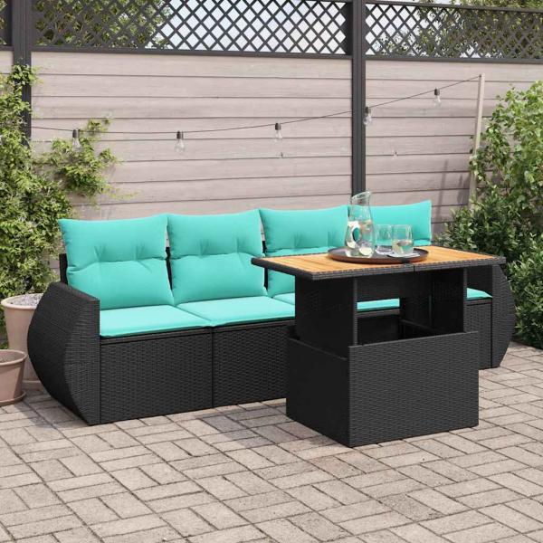 ARDEBO.de - 5-tlg. Garten-Sofagarnitur mit Kissen Schwarz Poly Rattan