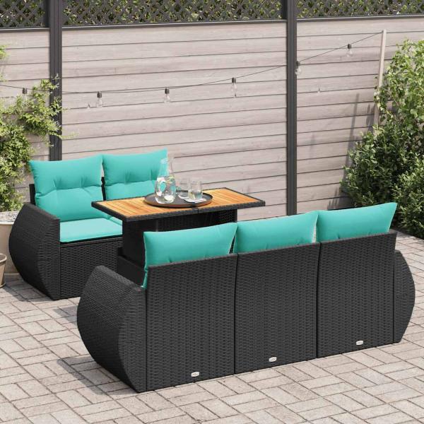 ARDEBO.de - 6-tlg. Garten-Sofagarnitur mit Kissen Schwarz Poly Rattan