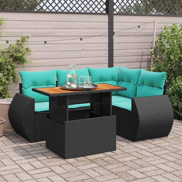 ARDEBO.de - 5-tlg. Garten-Sofagarnitur mit Kissen Schwarz Poly Rattan